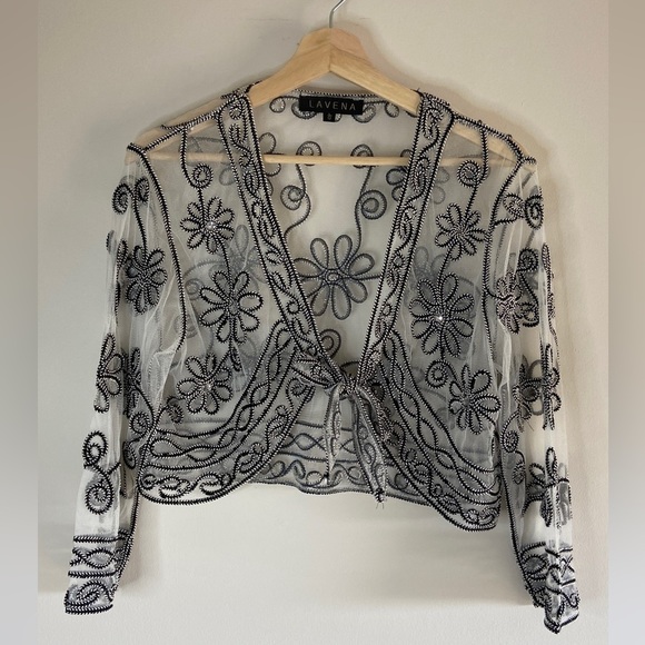 Vintage Jackets & Blazers - VINTAGE Lavena cropped mesh floral bolero